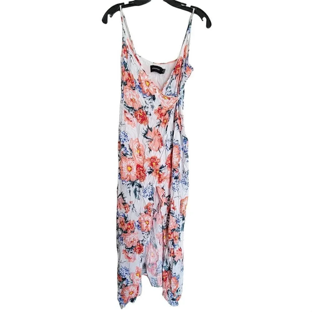 MinkPink White Little Blooms Floral Semi Wrap V Neck Maxi Slit Sun Dress Medium